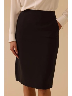 Seçil Kadın Cepli Diz Boyu Klasik Etek - Siyah