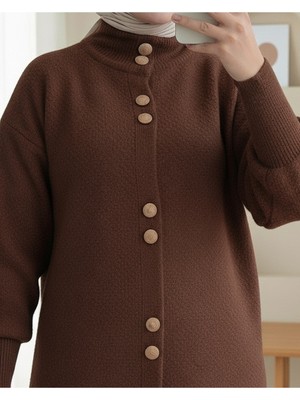 Modamorfo Önü Düğmeli Uzun Sakallı Yumoş  Hırka -Kahve