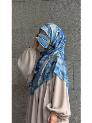 Qalortex Scarf Pamuklu Soft Fırça Desen Eşarp-Turkuaz