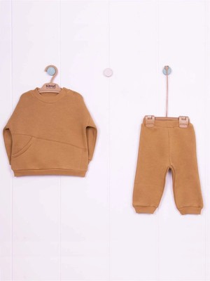Kidaxi Asimetrik Cep Detaylı 3 Iplik Ikili Bebek Takımı