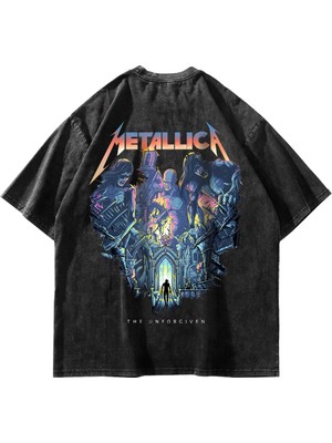 Sekizbiraltı Metallica Unforgiven Baskılı Yıkamalı Siyah Oversize Unisex Tshirt