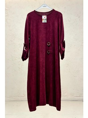 Sahnemoda Yan Çift Toka Uzun Organik Pamuk Elbise