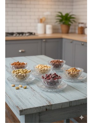 12 Parça Kristal Desenli Çok Amaçlı Servis Seti, Sütlaç ve Tatlı Kase Seti