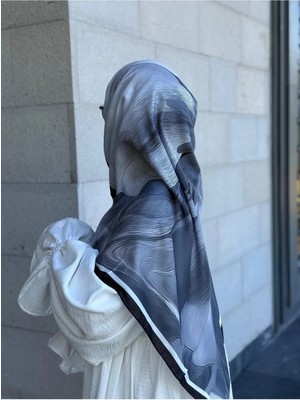 Qalortex Scarf Pamuklu Amber Desen Eşarp-Siyah/beyaz