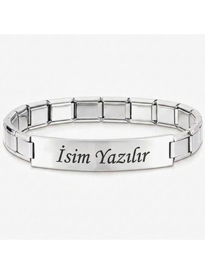 Takı Dükkanı Kişiye Özel Isim Yazılı Italyan Charm Plakalı Unisex Çelik Bileklik SCB93Y