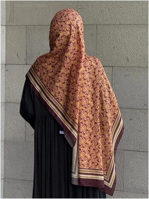 Qalortex Scarf Pamuklu Çıtır Çiçek Şal - Mürdüm