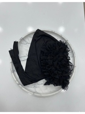 Qalortex Scarf Penye Fırfırlı Büyük Boy Bone-Siyah