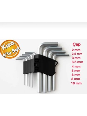Çeçen Home Çelik 9'lu Kısa Alyan Takımı (2.0mm 2.5mm 3.0 mm 3.5 mm 4.0 mm 5.0 mm 6.0 mm 8.0 mm 10.0 Mm)