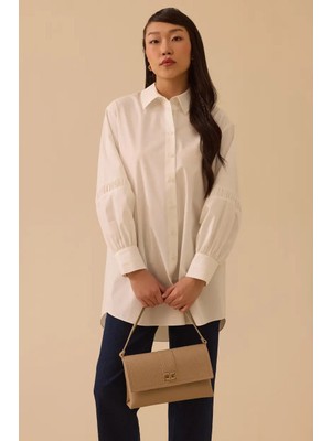Seçil Kadın Düğmeli Koton Gömlek - Beyaz
