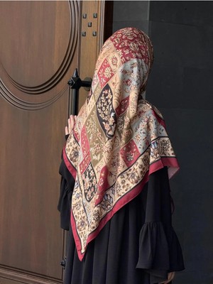 Qalortex Scarf Pamuklu Soft Osmanlı Desen Eşarp-Bordo