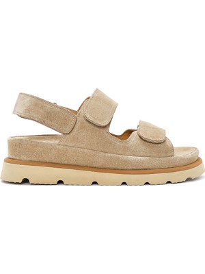 Derimod Kadın Bej Bantlı Kalın Tabanlı Süet Deri Sandalet 26SFD151610