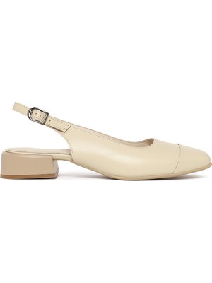 Derimod Kadın Bej Arkası Açık Kısa Kalın Topuklu Deri Ayakkabı 26PFD411418