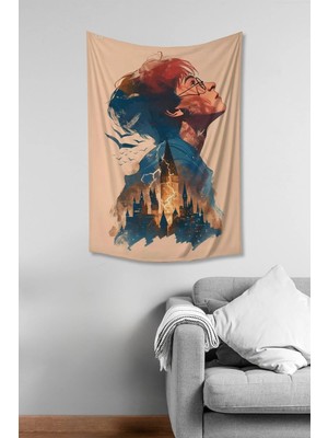 Moud's Harry Potter Silüeti Desenli Duvar Örtüsü Duvar Halısı Tapestry Süet Dokulu Kumaş