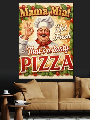 Tablomega "mama Mia" Yazılı Italyan Aşçı Dekoratif Kanvas - Mdf Ahşap Tablo