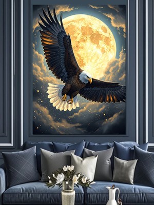 Tablomega Gece Avlanan Görkemli Kartal Portresi Dekoratif Kanvas - Mdf Ahşap Tablo