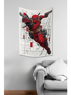 Moud's Deadpool Çizim Desenli Duvar Örtüsü Duvar Halısı Tapestry Süet Dokulu Kumaş