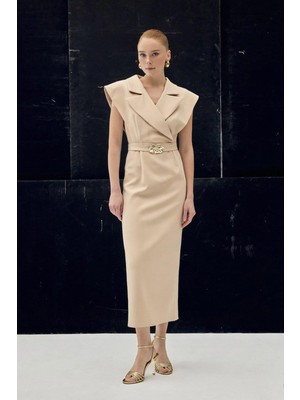 Sateen Kadın Aksesuar Detaylı Maxi Elbise 1980-3083