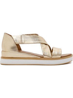 Derimod Kadın Altın Kalın Tabanlı Metalik Deri Sandalet 26SFD550532