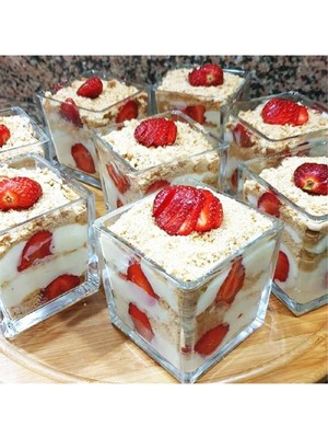 6'lı Cam Kare Magnolia Tatlı ve Dondurmalık Kase Seti