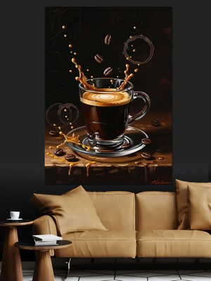 Tablomega Kahve Fincanı ve Sıçramalar Dekoratif Kanvas - Mdf Ahşap Tablo