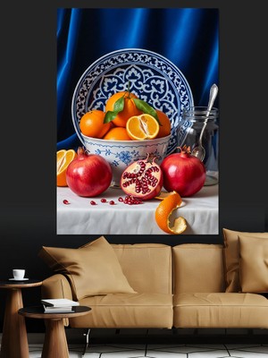 Tablomega Sofrada Taze Meyveler Natürmort Dekoratif Kanvas - Mdf Ahşap Tablo
