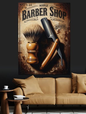 Tablomega Barber Shop Nostaljik Tıraş Malzemeleri Dekoratif Kanvas - Mdf Ahşap Tablo