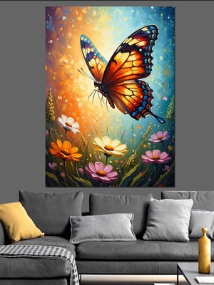Tablomega Renkli Bahar Kelebeği Sanatı Dekoratif Kanvas - Mdf Ahşap Tablo