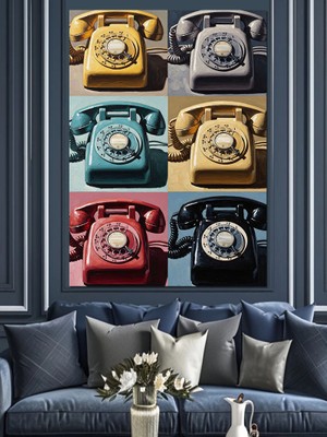 Tablomega Klasik Çevirmeli Telefon Paneli Dekoratif Kanvas - Mdf Ahşap Tablo
