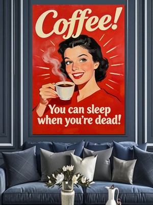 Tablomega Coffee Before Talkie Retro Kadın Dekoratif Kanvas - Mdf Ahşap Tablo