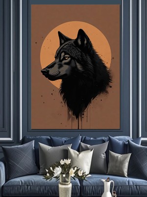 Tablomega Siyah Kurt Başı Modern Portre Dekoratif Kanvas - Mdf Ahşap Tablo