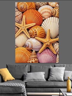 Tablomega Kum Üzerinde Çeşitli Deniz Kabukları Dekoratif Kanvas - Mdf Ahşap Tablo