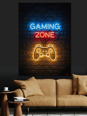 Tablomega Neon Işıklı Retro Oyun Alanı Dekoratif Kanvas - Mdf Ahşap Tablo