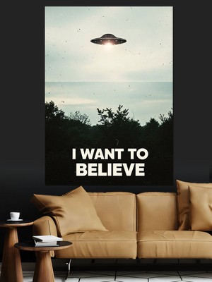 Tablomega I Want To Believe Uzay Gemisi Dekoratif Kanvas - Mdf Ahşap Tablo
