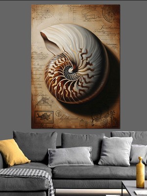 Tablomega Antik Kabuk Fosil ve Teknik Çizim Dekoratif Kanvas - Mdf Ahşap Tablo