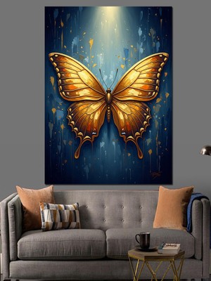 Tablomega Altın Işıltılı Mistik Büyük Kelebek Dekoratif Kanvas - Mdf Ahşap Tablo