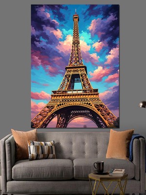 Tablomega Gün Batımında Paris Eyfel Kulesi Dekoratif Kanvas - Mdf Ahşap Tablo
