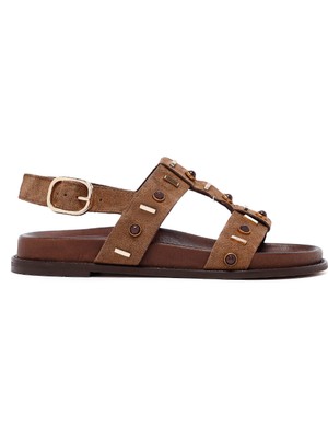 Derimod Kadın Vizon Taşlı Süet Deri Sandalet 26SFD550110