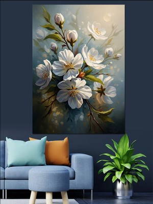 Tablomega Beyaz Vazoda Taze Çiçek Buketi Dekoratif Kanvas - Mdf Ahşap Tablo