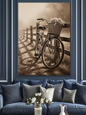 Tablomega Kır Yolunda Duran Eski Bisiklet Dekoratif Kanvas - Mdf Ahşap Tablo