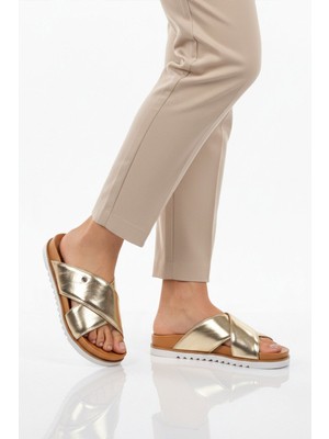 Pierre Cardin Altın Çapraz Bantlı Hafif Kadın Günlük Terlik PC-54601 Z