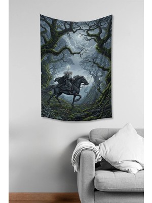 Moud's Yüzüklerin Efendisi Gri Gandalf Desenli Duvar Örtüsü Duvar Halısı Tapestry Süet Dokulu Kumaş