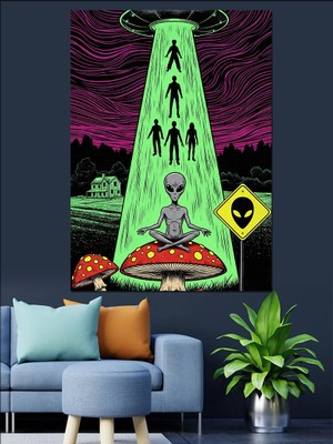 Tablomega Uzay Gemisinden Inen Uzaylı Dekoratif Kanvas - Mdf Ahşap Tablo