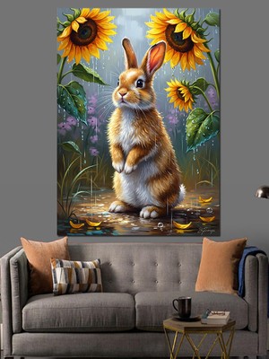 Tablomega Ayçiçekleri Arasında Duran Sevimli Tavşan Dekoratif Kanvas - Mdf Ahşap Tablo