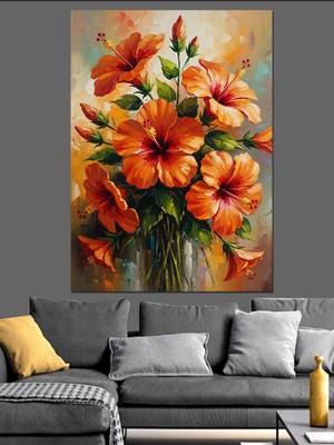 Tablomega Turuncu Çiçeklerden Bahar Buketi Dekoratif Kanvas - Mdf Ahşap Tablo
