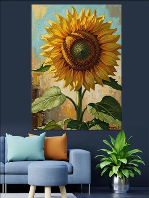 Tablomega Gün Işığında Tek Büyük Ayçiçeği Dekoratif Kanvas - Mdf Ahşap Tablo