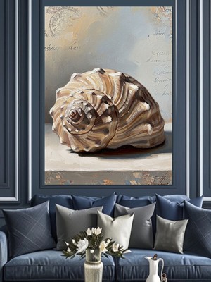 Tablomega Deniz Kenarında Büyük Deniz Kabuğu Dekoratif Kanvas - Mdf Ahşap Tablo