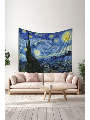 Moud's Yıldızlı Gece Desenli Duvar Örtüsü Duvar Halısı Tapestry Süet Dokulu Kumaş