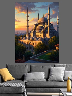 Tablomega Gün Batımında Görkemli Camii Manzarası Dekoratif Kanvas - Mdf Ahşap Tablo