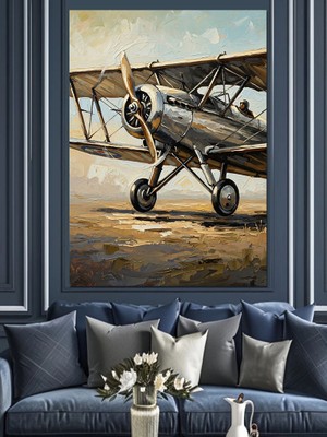 Tablomega Bulutlar Arasında Pervaneli Uçak Dekoratif Kanvas - Mdf Ahşap Tablo