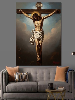 Tablomega Çarmıhta Isa Peygamber Dini Sanat Dekoratif Kanvas - Mdf Ahşap Tablo